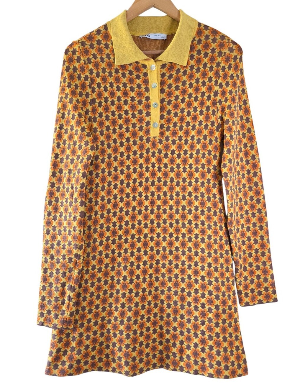 ZARA Women's Retro Vintage Floral Jacquard Knit Mini Dress Orange Brown Small - Picture 5 of 15